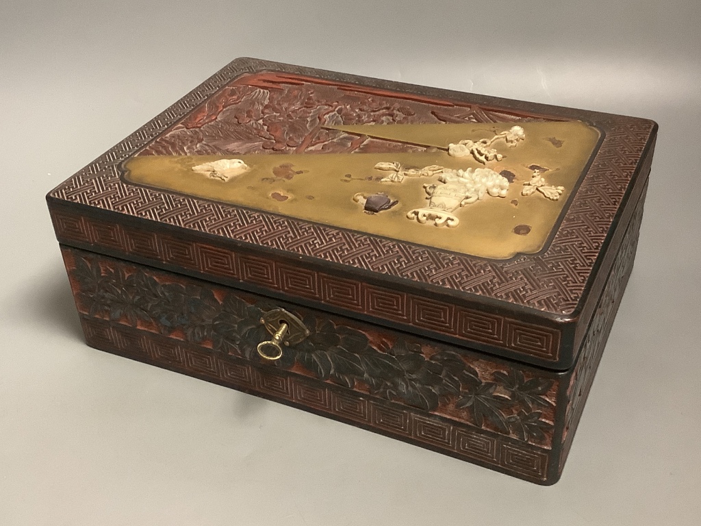 A Japanese lacquer and Shibayama style box